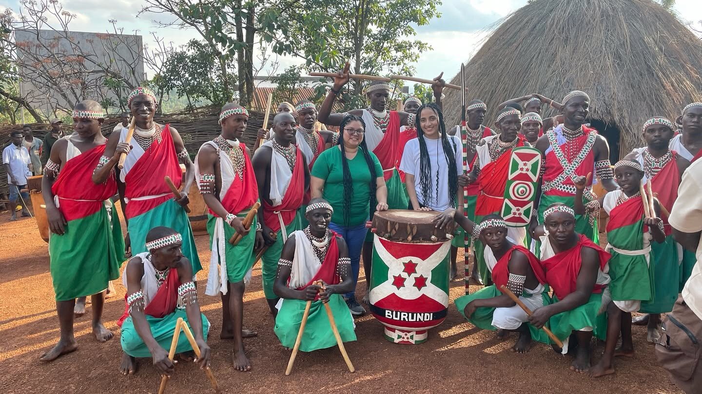 Guests with the royal drummers after a performance at Gishora